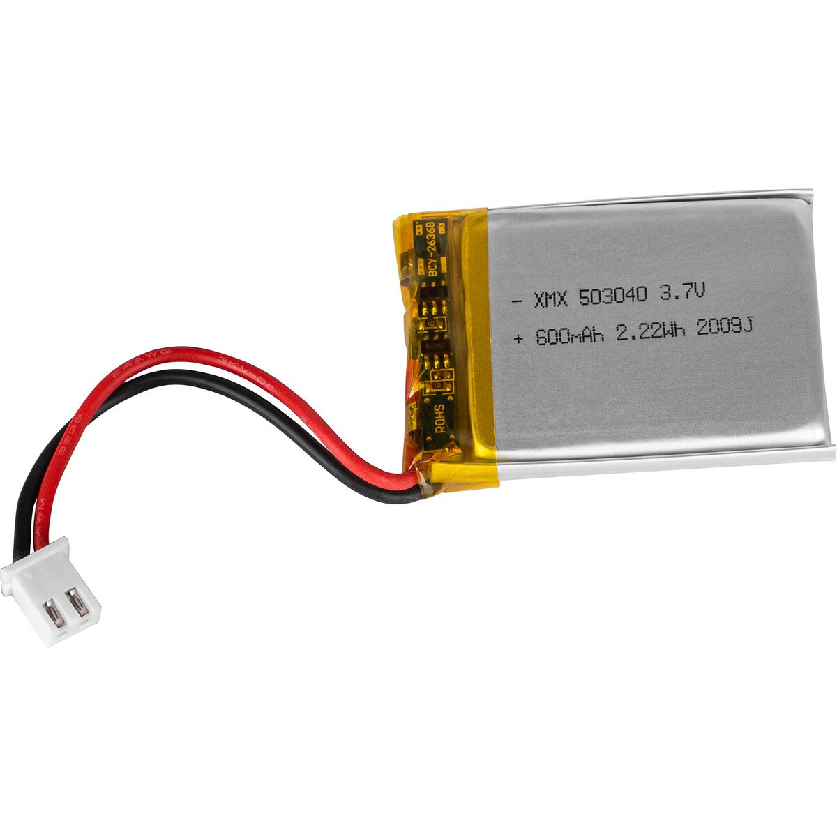 Lithium Polymer 503040 Flat Battery 3.7V 600mAh 5 x 30 x 42mm with Plug